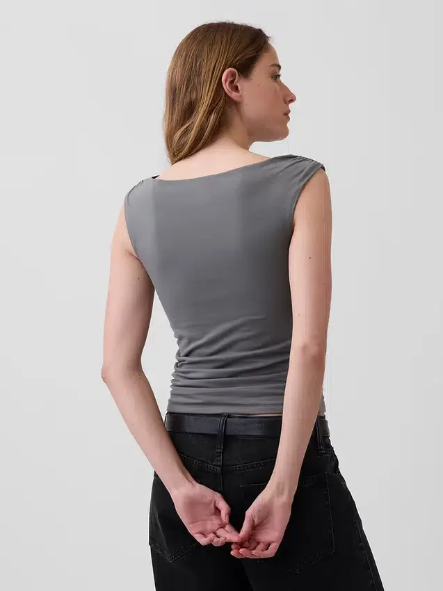 Top corto in jersey a maglia fitta con arricciature