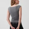Top corto in jersey a maglia fitta con arricciature
