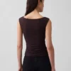 Top corto in jersey a maglia fitta con arricciature