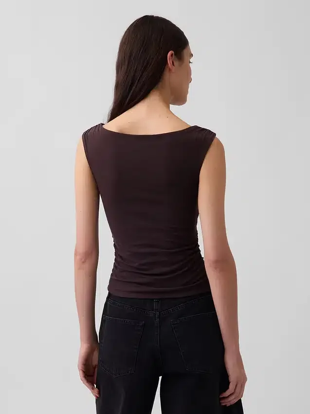Top corto in jersey a maglia fitta con arricciature