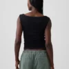 Top corto in jersey a maglia fitta con arricciature