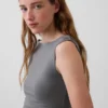 Top corto in jersey a maglia fitta con arricciature