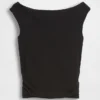 Top corto in jersey a maglia fitta con arricciature