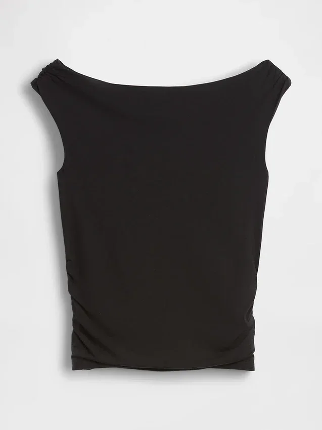 Top corto in jersey a maglia fitta con arricciature