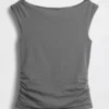 Top corto in jersey a maglia fitta con arricciature