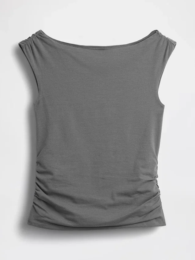 Top corto in jersey a maglia fitta con arricciature