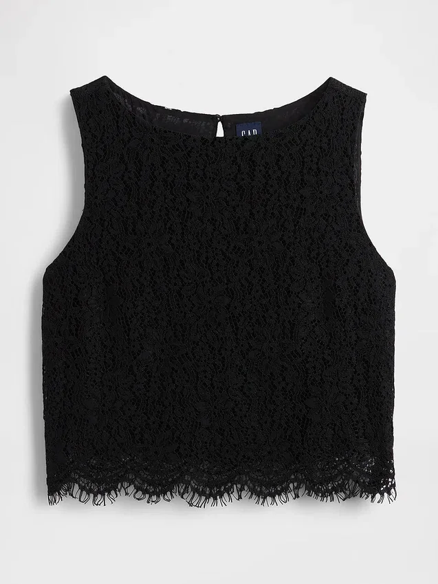 Top corto in pizzo con scollo a barchetta
