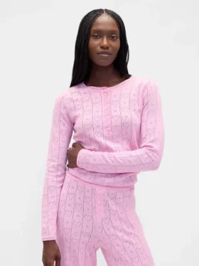 Top da pigiama leggero in CashSoft a maglia pointelle con cuori
