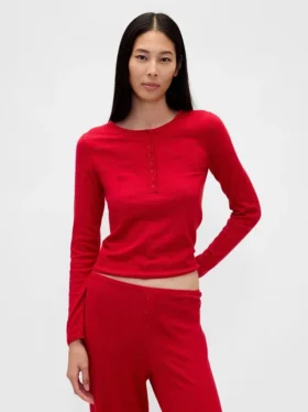 Top da pigiama leggero in CashSoft a maglia pointelle con cuori