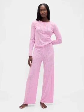 Top da pigiama leggero in CashSoft a maglia pointelle con cuori
