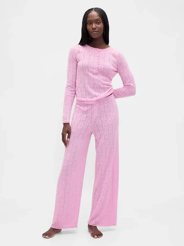 Top da pigiama leggero in CashSoft a maglia pointelle con cuori