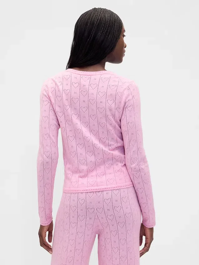 Top da pigiama leggero in CashSoft a maglia pointelle con cuori
