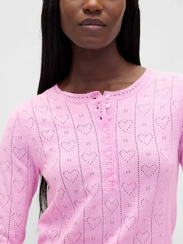 Top da pigiama leggero in CashSoft a maglia pointelle con cuori