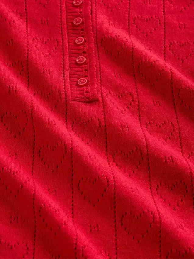 Top da pigiama leggero in CashSoft a maglia pointelle con cuori