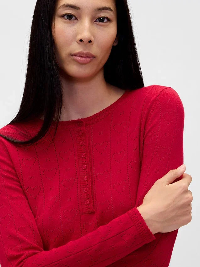 Top da pigiama leggero in CashSoft a maglia pointelle con cuori