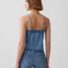 Top in denim morbidissimo con cuciture e scollo quadrato