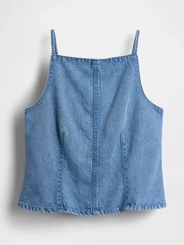 Top in denim morbidissimo con cuciture e scollo quadrato
