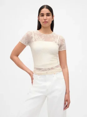 Top in rete con pizzo floreale