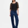 Top in tulle trasparente ricamato