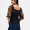 Top in tulle trasparente ricamato
