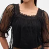 Top in tulle trasparente ricamato