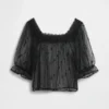 Top in tulle trasparente ricamato
