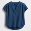 Top oversize in denim di garza di cotone con scollo a V
