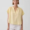 Top oversize in garza di cotone con scollo a V