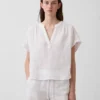 Top oversize in garza di cotone con scollo a V