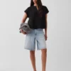Top oversize in garza di cotone con scollo a V