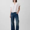 Top oversize in garza di cotone con scollo a V