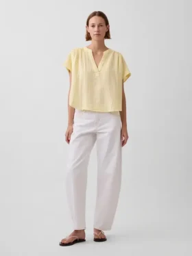 Top oversize in garza di cotone con scollo a V
