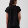 Top oversize in garza di cotone con scollo a V