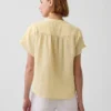 Top oversize in garza di cotone con scollo a V