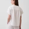 Top oversize in garza di cotone con scollo a V