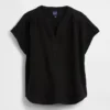 Top oversize in garza di cotone con scollo a V