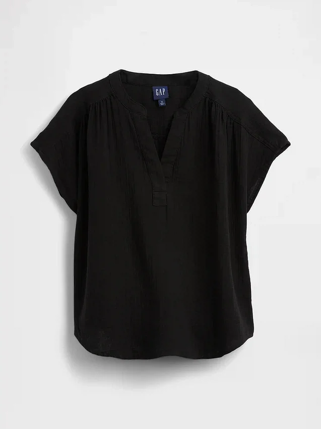 Top oversize in garza di cotone con scollo a V