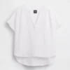 Top oversize in garza di cotone con scollo a V