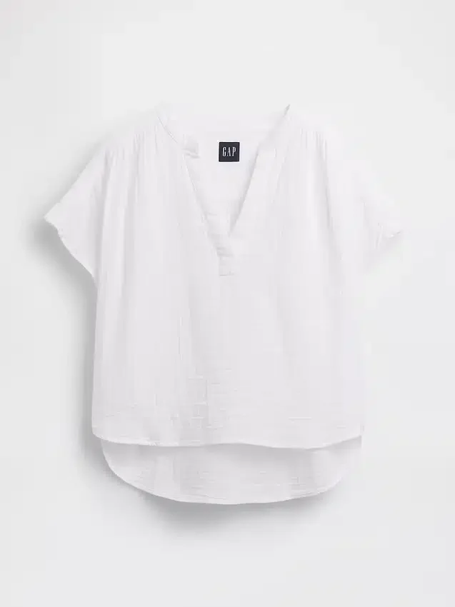 Top oversize in garza di cotone con scollo a V