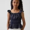 Top peplum smockato con maniche svolazzanti per bambini