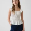 Top peplum smockato con maniche svolazzanti per bambini