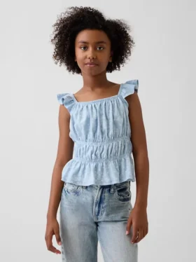 Top peplum smockato con maniche svolazzanti per bambini