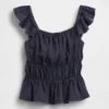 Top peplum smockato con maniche svolazzanti per bambini