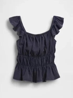 Top peplum smockato con maniche svolazzanti per bambini
