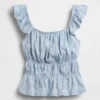 Top peplum smockato con maniche svolazzanti per bambini