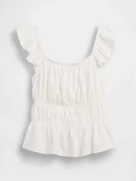 Top peplum smockato con maniche svolazzanti per bambini