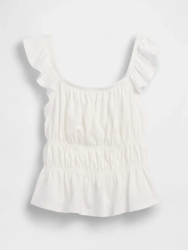 Top peplum smockato con maniche svolazzanti per bambini