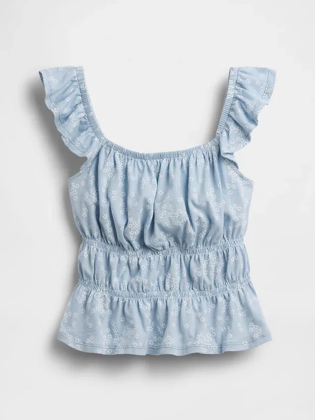 Top peplum smockato con maniche svolazzanti per bambini