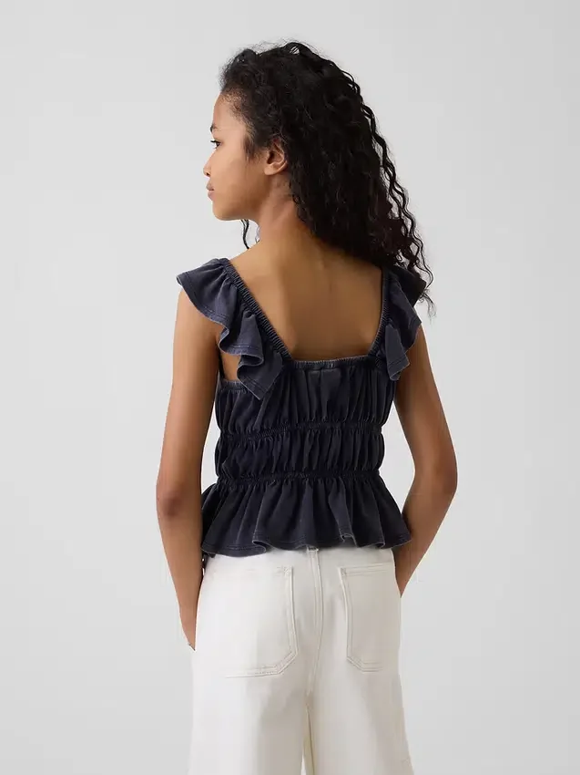 Top peplum smockato con maniche svolazzanti per bambini