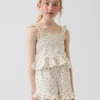 Top peplum smockato in garza di cotone per bambini